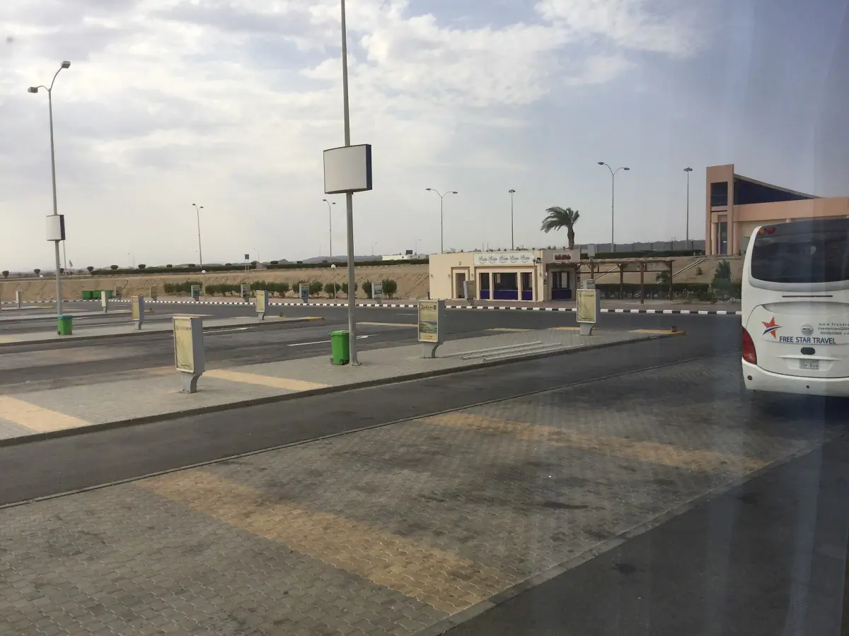 Entrance road and terminal building of the airport